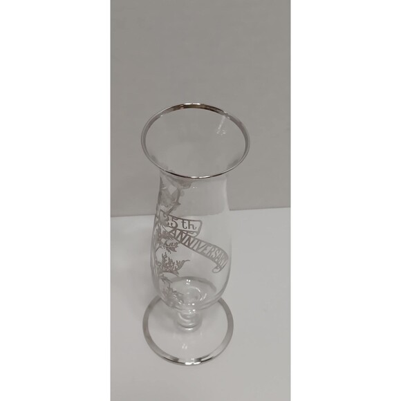 Vintage 25th Anniversary Silver Rim Vase – Etched Floral Commemorative Glass - Picture 2 of 3